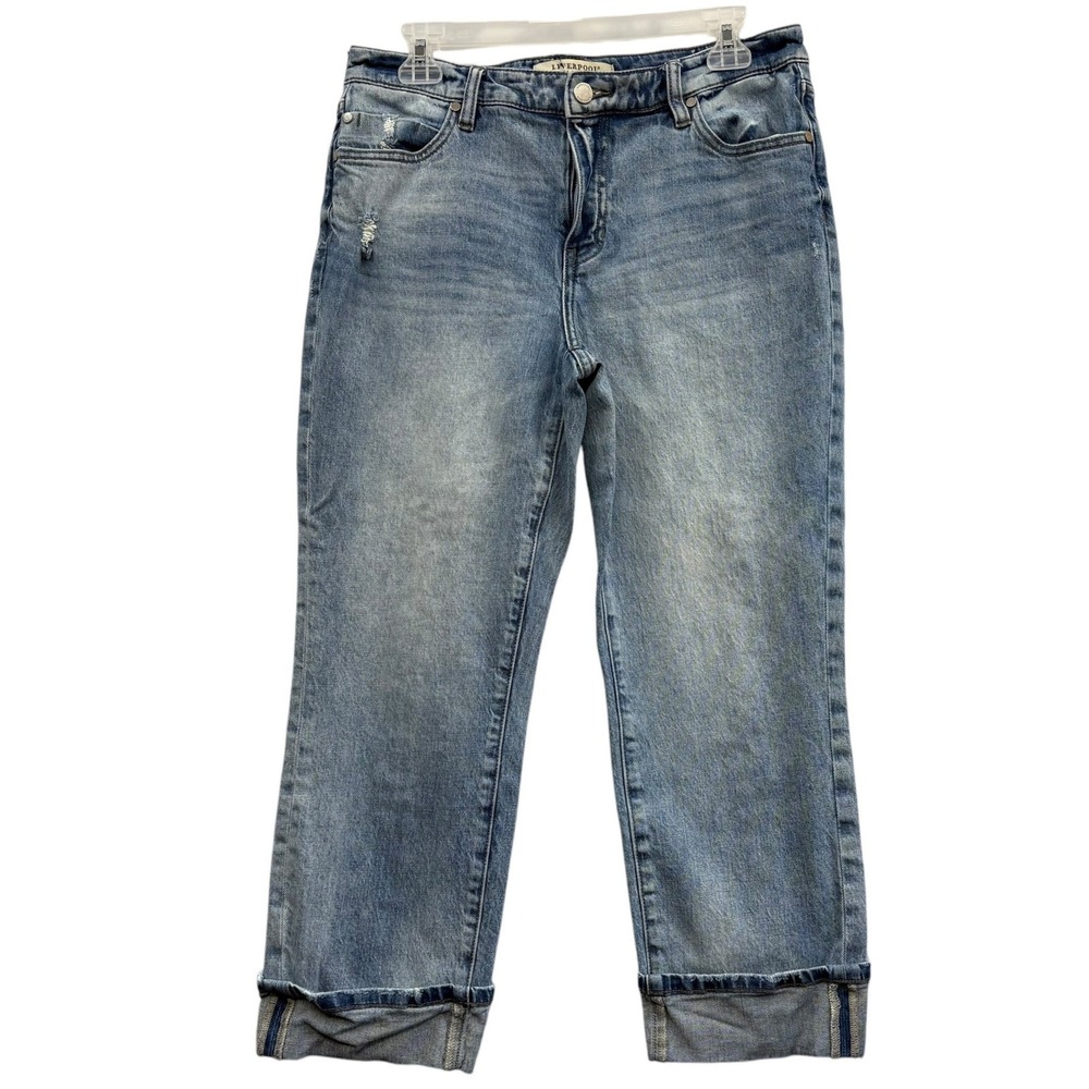 Liverpool Women's ECO Logical Distressed Denim Jeans Cropped Cuffed Hem‎ 8/29